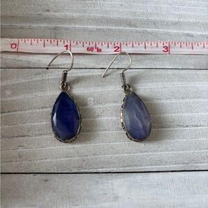 Sterling Silver Sodalite Teardrop Dangle Earrings Blue Artisan Style